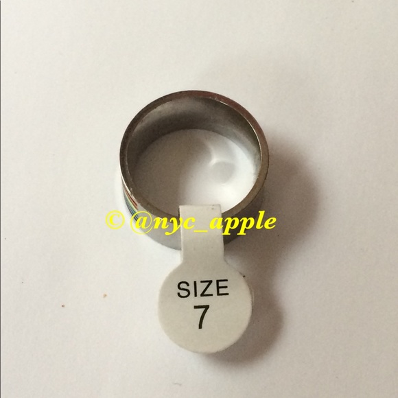 Stainless Steel Striped Rainbow Pride Ring - Picture 5 of 7